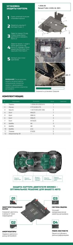 Bronex захист двигуна, КПП, радіатора Renault Trafic V-2,5D Standard