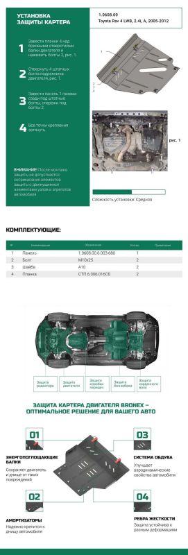Bronex захист двигуна, КПП, радіатора Toyota RAV 4 III LWB Premium
