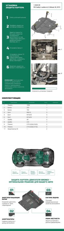 Bronex захист двигуна, КПП, радіатора Volkswagen Caddy WeBasto 2011-2019 Standard