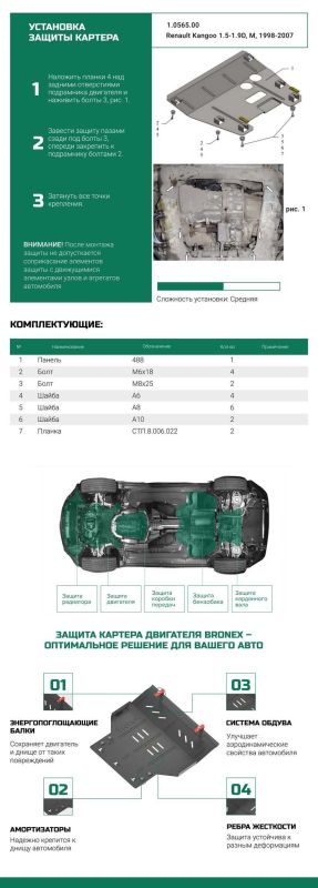 Bronex захист двигуна, КПП Renault Kangoo Standard