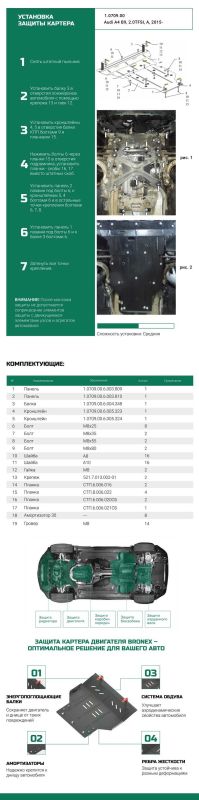 Bronex захист двигуна, КПП Audi A4 B9 2015- Audi A5 B9 2016- Standard