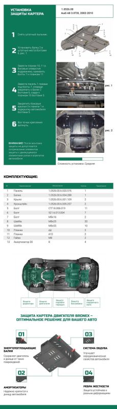 Bronex захист двигуна, КПП, радіатора Audi A8 D3 4E Standard