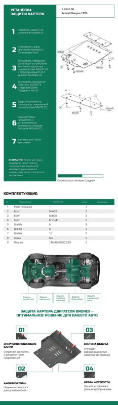 Bronex защита двигателя, КПП, радиатора Citroen Berlingo 1 1996-2003 Premium