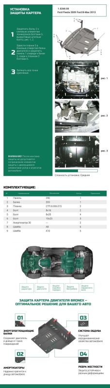 Bronex защита двигателя, КПП, радиатора Ford Fiesta VII 2008 Premium