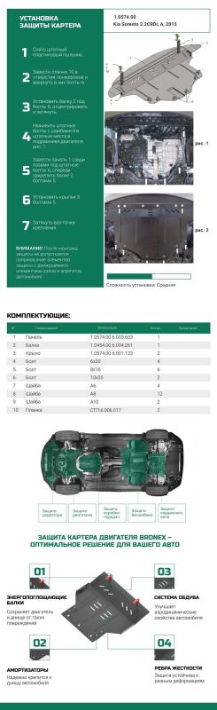 Bronex защита двигателя, КПП, радиатора Kia Sorento III Standard