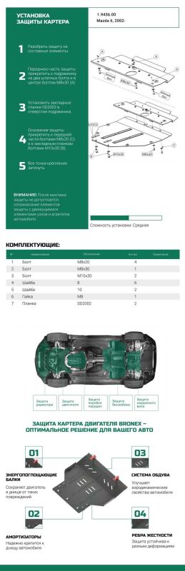 Bronex защита двигателя, КПП, радиатора Mazda 6 GG Standard