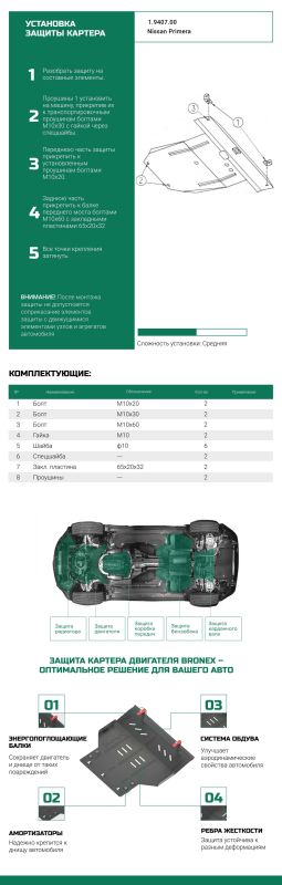 Bronex защита двигателя, КПП, радиатора Nissan Primera P12 Standard