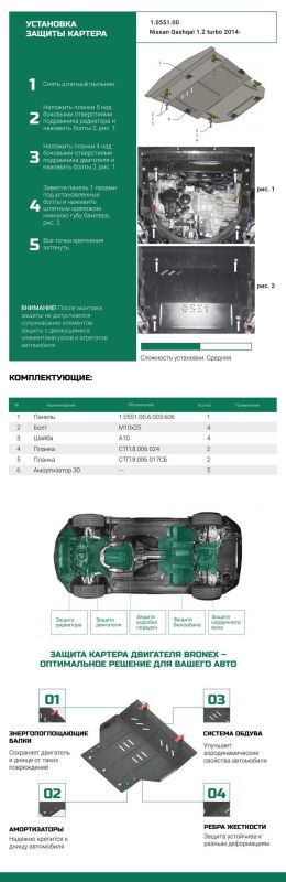 Bronex защита двигателя, КПП, радиатора Renault Kadjar Standard
