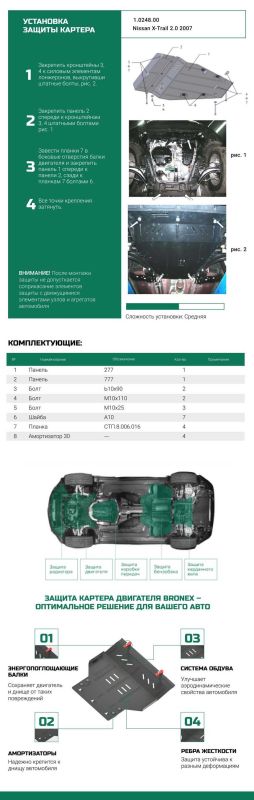 Bronex захист двигуна, КПП, радіатора Renault Koleos Standard